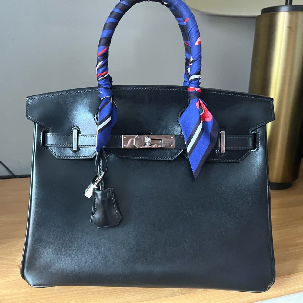Wirkin Designer Inspired Black Box Leather 30 CM Bag